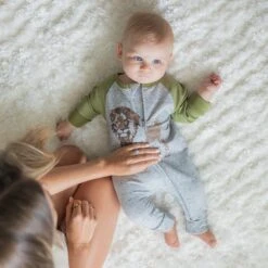 Lion Print Baby Jumpsuit – Organic, Long Sleeve, Non-Footed