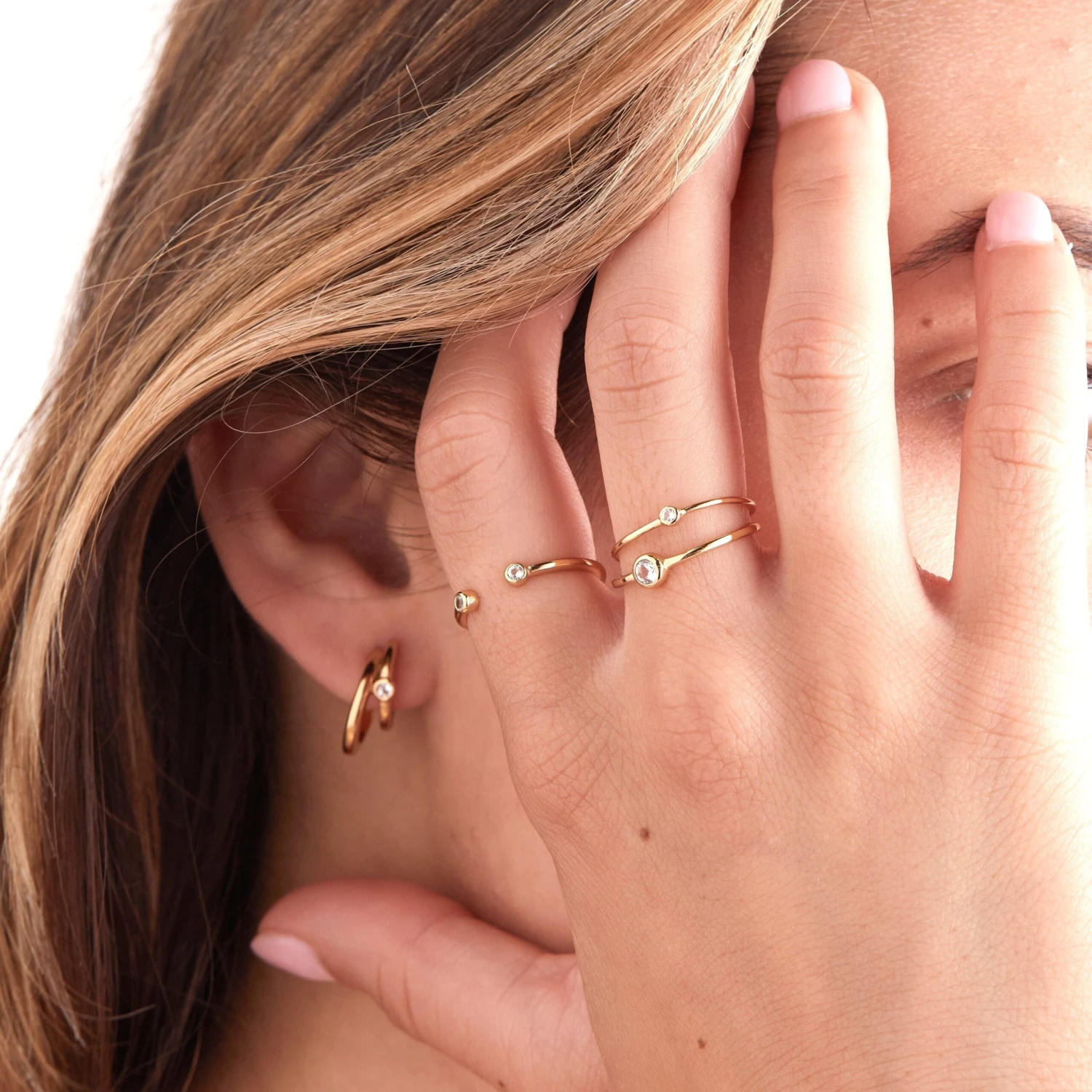 Gold Small Sparkling White Topaz Ring - Image 3