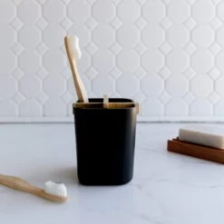 Zero Waste Brush Holder- Bamboo Fiber & Corn Starch, White Or Black